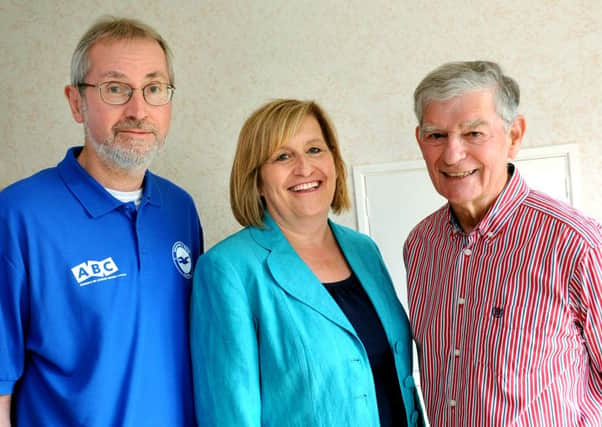 SH 020614  Albion in the Community volunteers David Bowen and Ernest Vye with health care co-ordinator Sue Brown