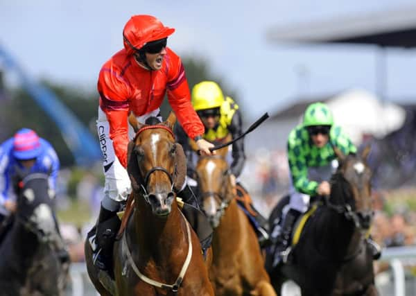 Rex Imperator, ridden by Neil Callan, wins the Stewards' Cup last year   Picture by Malcolm Wells