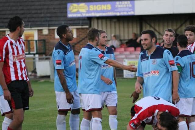 Action from Hastings United's game away to Redhill on Tuesday night. Picture courtesy Joe Knight