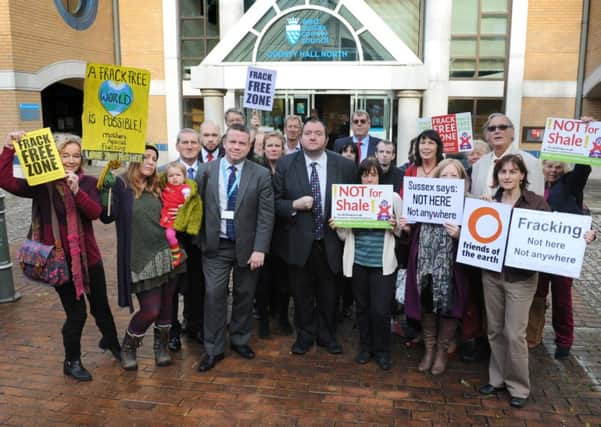 JPCT 171014 S14440413x Horsham. Demonstration outside County Hall North Friends of the Earth. Frack Free Zone -photo by Steve Cobb SUS-141017-120046001