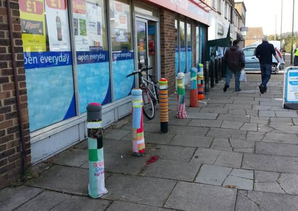 Yarn Bomb bollards Sompting One Stop SUS-141021-100325001