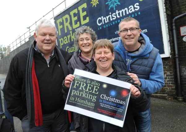 JPCT 261114 S14491160x Guildford advertisement causes upset with Horsham traders. John Le Rossignol, Fran White, PJ Aldred, Howard Bayliss -photo by Steve Cobb SUS-141126-115258001