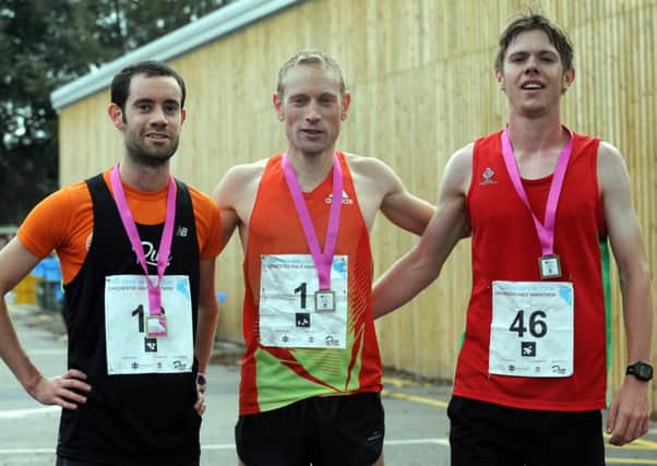 Winner James Baker (middle), second-placed Graham Russ (left) and third place for Richard Murphy Picture by Louise Adams