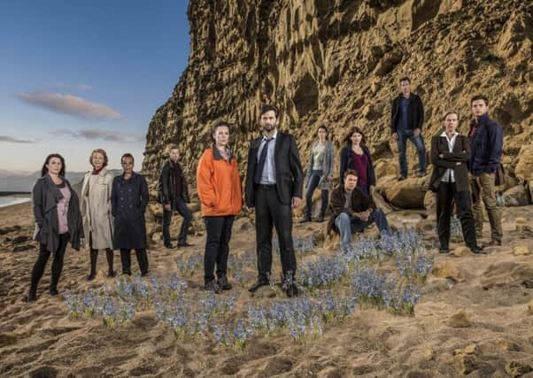 Broadchurch.P
ictured (from left): Eve Myles, Charlotte Rampling, Marianne Jean-Baptiste, Arthur Darville, Olivia Colman, David Tennant,Phoebe Waller-Bridge, Aandrew Buchan, Jodie Whittaker, James Darcy, Carolyn Pickles and Jonathan Bailey.

Copyright ITV/Kudos.