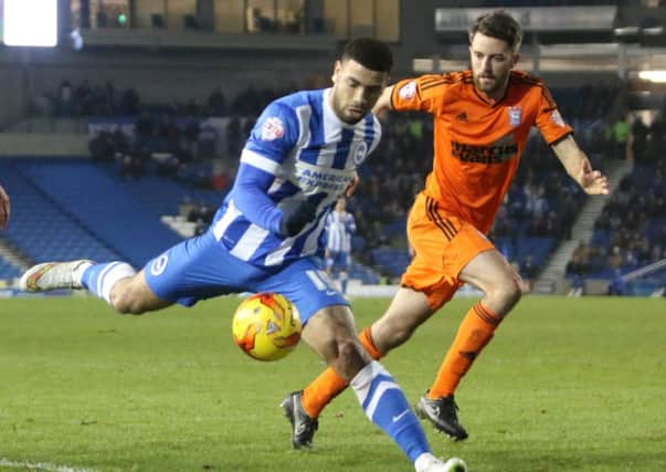 Albion striker Leon Best in action against Ipswich