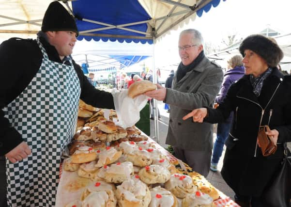 Jovy Turner-Cross from the Slindon Bakery with Peter and Audrey Harrison. Picture by Kate Shemilt. C150037-13