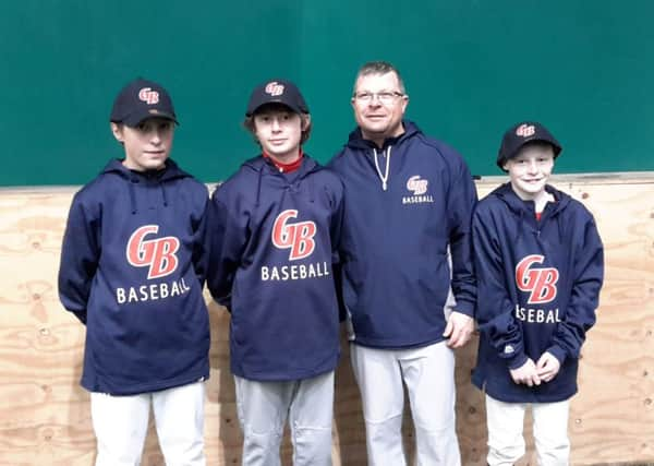 Team GB baseball Joe Boarer, Tom Sullivan, Team GB general manager Glen Robertson and Myles Buckton