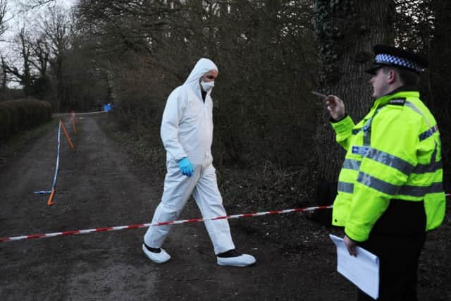 Police at the scene off Rusper Road yesterday (Friday March 13), photo by James Rigby.