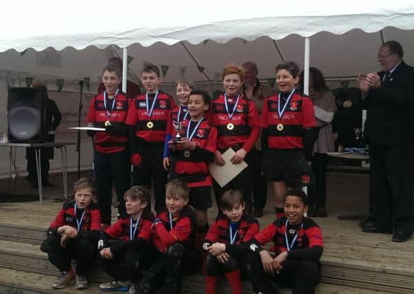 Haywards Heath u11s. Prizes and medals were awarded on the Clubhouse decking by Peter Bailey of Sussex RFU and Ged Wilson of Nuffield Health Haywards Heath.