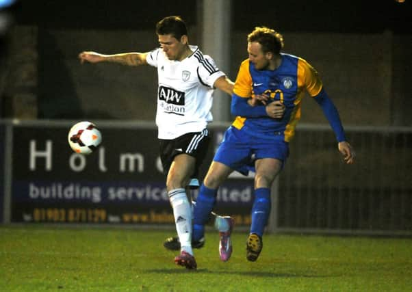 Cup Final - Loxwood (white) v Eastbourne (blue and yellow). 17-03-15. Pic Steve Robards SUS-150317-232925001