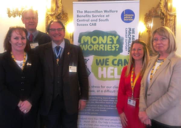 CAB head of service Julie Martin, Sussex Macmillan Cancer Support Centre project manager Geoff Brown, High Sheriff Jonathan Lucas, team leader Laura Haywood and volunteer Sandy Baker