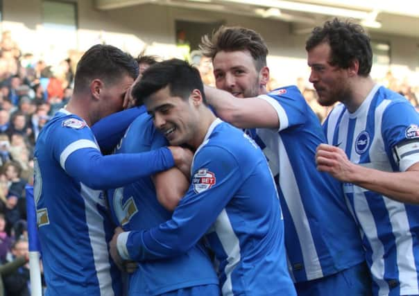 Albion celebrate a goal. Picture by Angela Brinkhurst