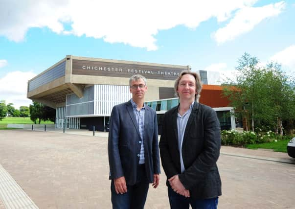 Executive Director of the Festival Theatre,  Alan Finch and Artistic Director, Jonathan Church outside the newley refurbished building.Picture by Kate Shemilt.C140746-1 SUS-150331-101234003