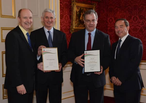 From the left: Christian Scott - SE Regional Director, John Franklin - Christs Hospital Head Master,  Mike Overend - Teacher of French and Duke of Edinburghs Award leader at Christs Hospital, and  Mike Naworynsky OBE - DofE Volunteer, Burford School and former Deputy Sergeant at Arms, House 

of Commons. SUS-150331-162749001