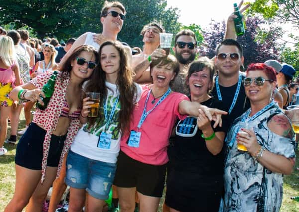 Mutiny in the Park at Victoria Park in Porstmouth. Picture : (l to r)  Chloe Tallett, Chris Bird, Coral Page, Josh Alstord, Nikki Appleton, Oliver Alstord, Stacey Appleton, Matt Shires, Ange Haylock who celebrate Nikki Appleton birthday !!  19/07/2014 Picture : Melanie Leininger PPP-140721-132817001