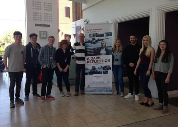 Film Director Tristan Lorraine (centre) with Collyers students at the Capitol Theatre in Horsham SUS-150430-163029001