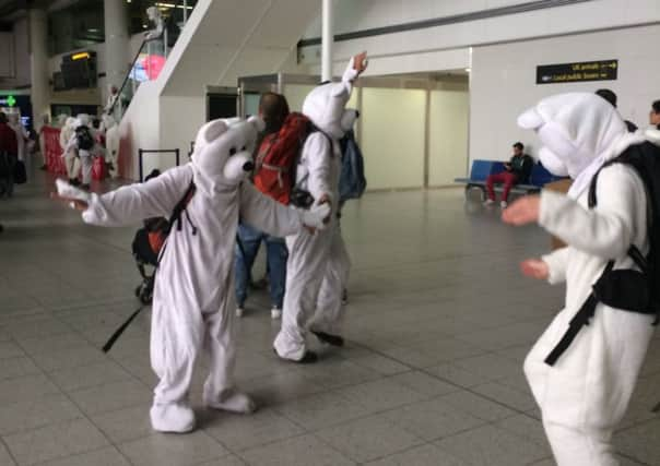 The Communities Against Gatwick Noise Emissions group held a protest against climate change in the airport terminal - pictures contributed by CAGNE