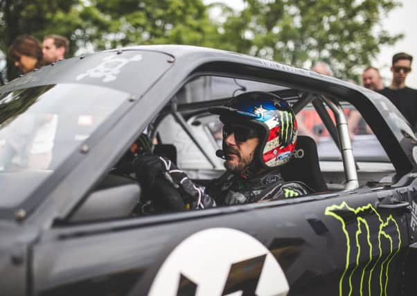 Ken Block awaits the Goodwood Hillclimb in the Hoonicorn