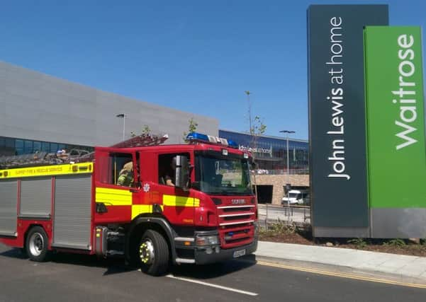 Fire engine outside Horsham's John Lewis and Waitrose