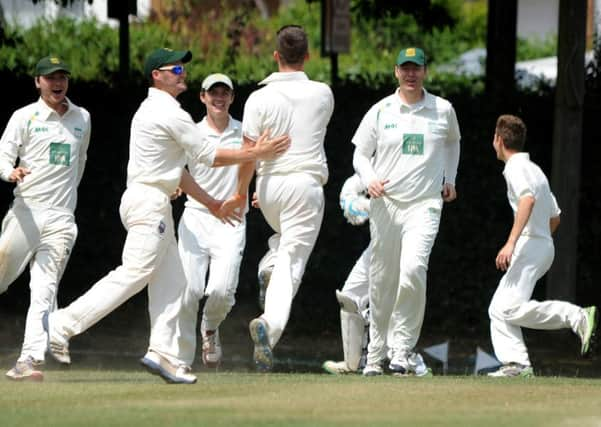 Ansty (batting) v Three Bridges. Bridges celebrate another wicket. Pic Steve Robards. SR1516085 SUS-150713-155505001