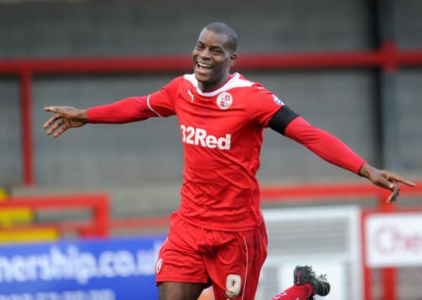 Izale McLeod scores a HatTrick  for Crawley Town against Barnsley (Pic by Jon Rigby) PPP-150214-180957004