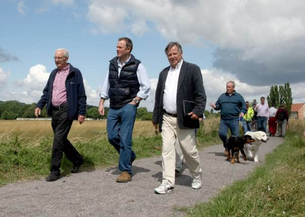 DM1518590a.jpg Launch of extended Downs Link routes, Bramber. Martin Leigh-Politt left, Nick herbert MP and David Barling right, on the new route. Photo by Derek Martin SUS-150726-162049008