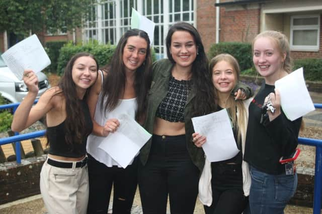 DM153437a.jpg A level results, Steyning Grammar School. L to R Lottie Plimmer, Flo Stubbs, Alethia Hayden, Syra, Kearsley and Tia Blackmore-Saunders. Photo by Derek Martin SUS-150813-210325008