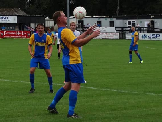 Andy Atkin brings the ball under control during Bexhill United's FA Cup game against Faversham Town on Saturday. Picture courtesy Mark Killy