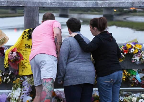 Giovanna Chirico lays a wreath in memory of her fiancée Mark Trussler, who died in the Shoreham air crash  Pictures: Eddie Mitchell