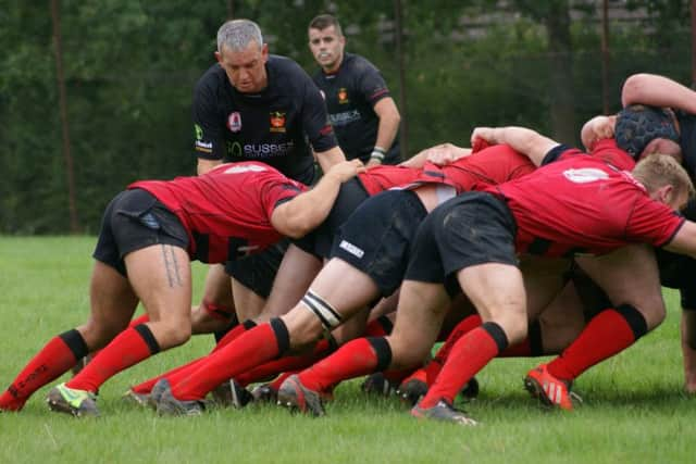 Heath scrum driving towards the Hill try line