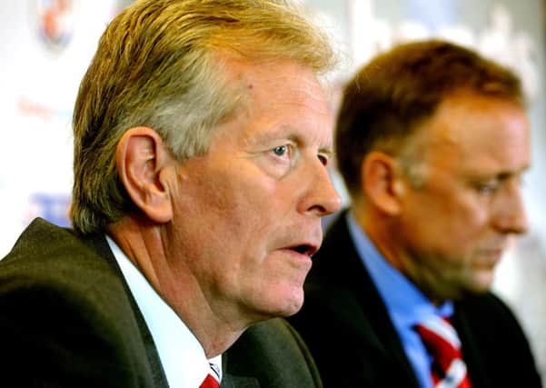 Crawley Town FC unveil new manager Mark Yates (right), with chief executive Michael Dunford (left) 19-05-2015.  SR1510634. Pic by Steve Robards SUS-150519-152547001