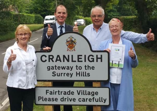 Pictured left to right are: Lynda MacDermott- Fairtrade committee member and Co-operative representative, Alan Young Surrey County Councillor for Cranleigh, David Gill, Chairman of Cranleigh Parish Council and Jane OLeary, Fairtrade committee member and chair of the Cranleigh Neighbourhood Plan Steering Group. SUS-150928-122032001