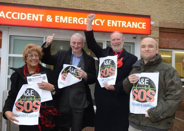 WH 280115 Worthing Hospital A&E - politicians/campaigners celebrating the news Bupa has pulled out of running an MSK contract. Photo by Derek Martin SUS-150128-094209001