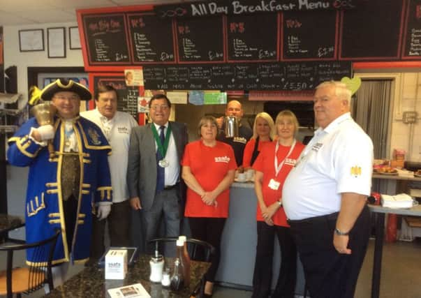 Town crier Bob Smytherman and Adur chairman Carson Albury at the Big Brew Up