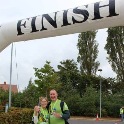 The oldest walker, Valerie Bridle, 76, from Shoreham, with son Mark Bridle, 52