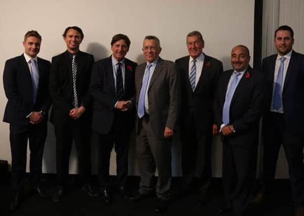 Pictured from left to right: Luke Wright (SCCC Captain), Mark Davis (SCCC Club Coach), John Barclay (SCB Chairman), Jim May (SCCC Chairman), David Bowden (SCCC President), Zac Toumazi (SCCC/SCB Chief Executive), Tim Shutt (Head of Sussex Cricket in the Community)