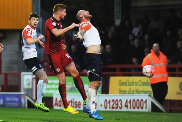 Matt Harold scores for Crawley against Luton (Pic by Jon & Joe Rigby) SUS-150711-170749008