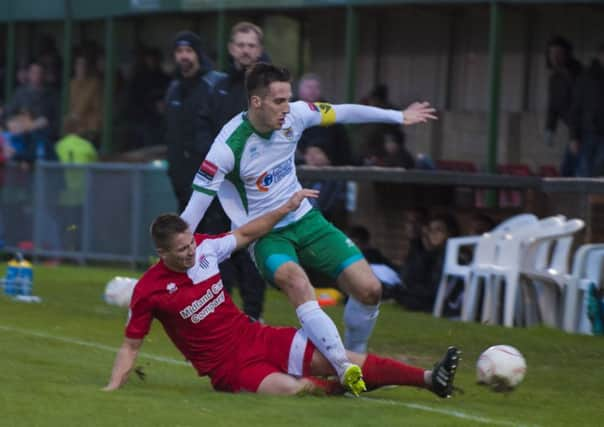 Matchwinner Jason Prior tries to evade a challenge against Bath City  Picture Tommy McMillan