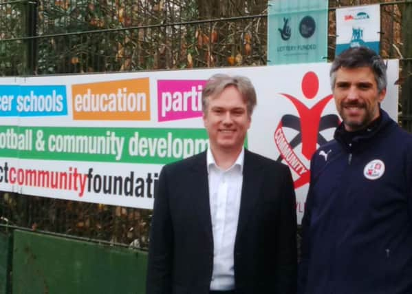 Crawley Town Community Foundation 3G Ball Court opening. Birtug Kazim and Crawley MP Henry Smith are guests of honour SUS-151214-200117002