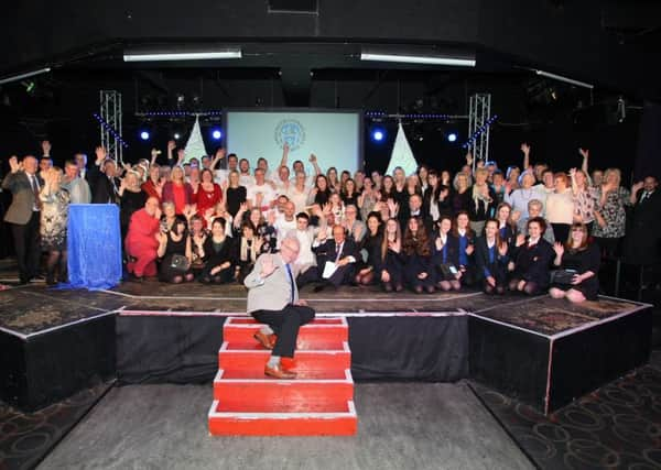 All the winners and sponsors on stage with Fred Dinenage. Photo by Derek Martin SUS-151215-010829008