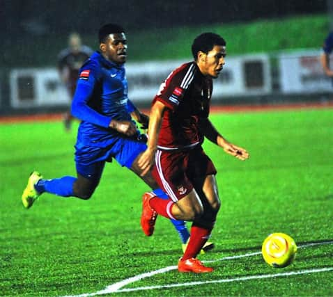 Rebels' Zack Newton in action against Carshalton