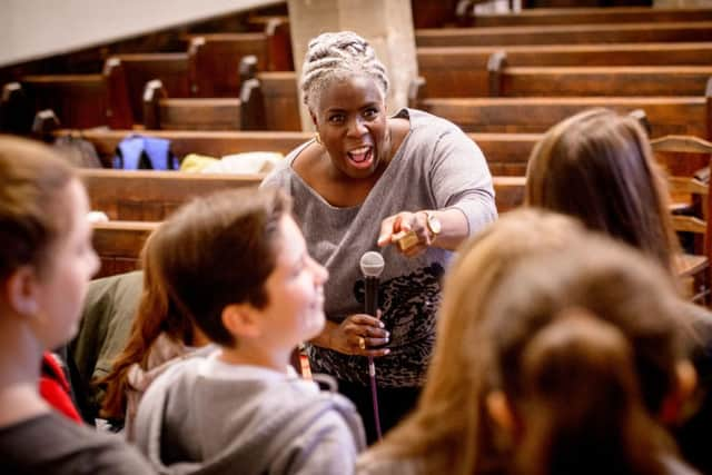 Lewes Old Grammar School 
Workshop with gospel singer Karen Gibson who visited the school today 08/01/16
Contact Susan Fleet of LEa Graham for press release susan@leagraham.com
Picture by Jim Holden SUS-161201-110223001