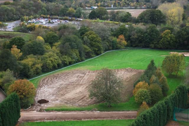 An aerial view of Horsham FC's land at Hop Oast where a ground plan was rejcted  Photo by John Lines SUS-140321-132522001