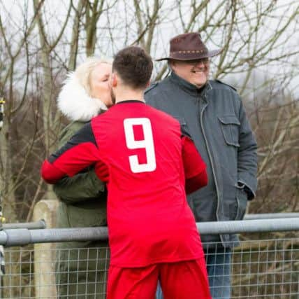 Michael Death kisses his mum after scoring. Picture by Phil Westlake