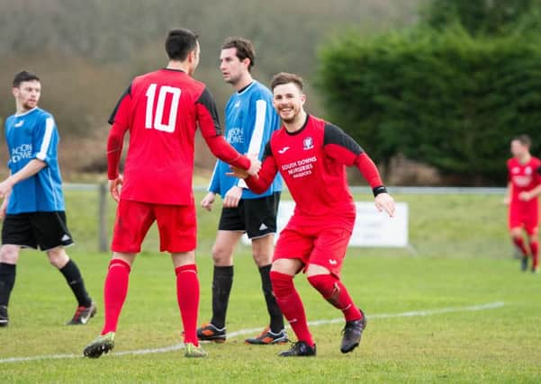 Michael Death celebrates his goal. Picture by Phil Westlake