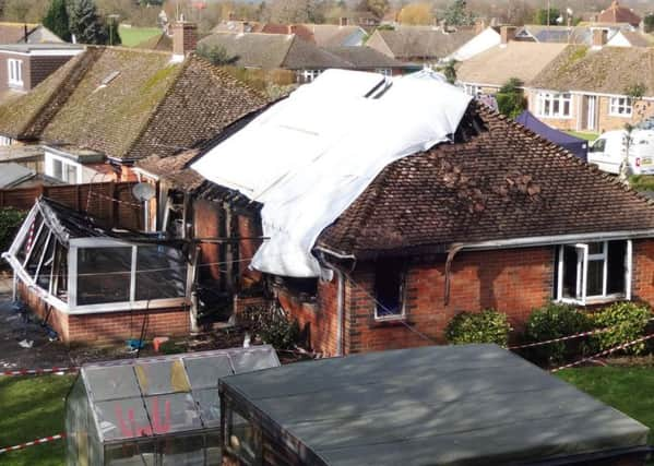 Images of the damage caused by the fatal fire in Chidham, taken the next day (Sunday)