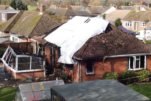 Images of the damage caused by the fatal fire in Chidham, taken the next day (Sunday)