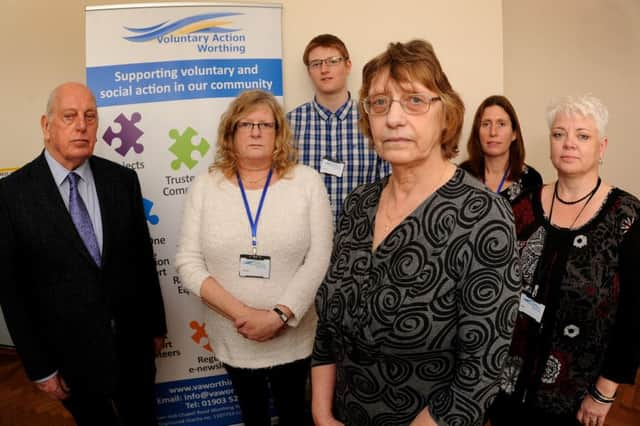 Adur and Worthing voluntary service staff criticise decision which will see council break long-standing ties with the organisations in favour of employing the services of a Brighton company. Jaqui Ball, chair of Voluntary Action Worthing (front), joined by Staff, trustees and volunteers.  Pic Steve Robards   SR1601056