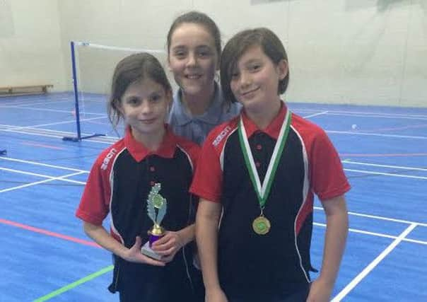 Worthing badminton  left to right, Maizie Thompson, Azzurra Cartolano and Lily Wingrove.