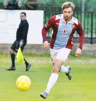 Zac Attwood scored Hastings United's second goal in the 2-0 win at home to Tooting & Mitcham United this afternoon. Picture courtesy Joe Knight